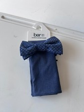  55 New Bar III Men's Bow Tie and Pocket Square Blue Solid Texture Size One