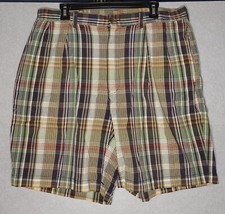 Vintage Polo Ralph Lauren Plaid Shorts Pleated Brown Multicolor Mens Size 36
