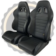 Pair BB4 JDM Style Reclining Tilting Bucket Racing Sports Seats Black + Runners 
