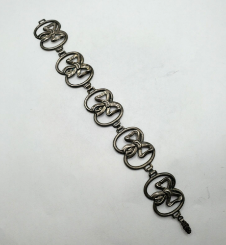 VINTAGE STERLING SILVER SWEETHEART BRACELET LINK WITH BOWS BEAU STERLING - Picture 1 of 12
