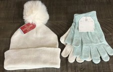 Women s Beanie Snow Hat Ivory/Teal 3 Piece Set FREE SHIPPING