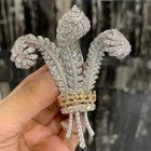 Brooch Pin 14K Yellow Gold Plated Real Moissanite 3Ct Round Cut Prince Feather