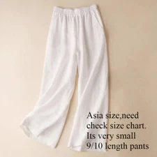 Summer Women Drawstring Waist Wide Leg Loose Cotton Linen Solid Palazzo Pants