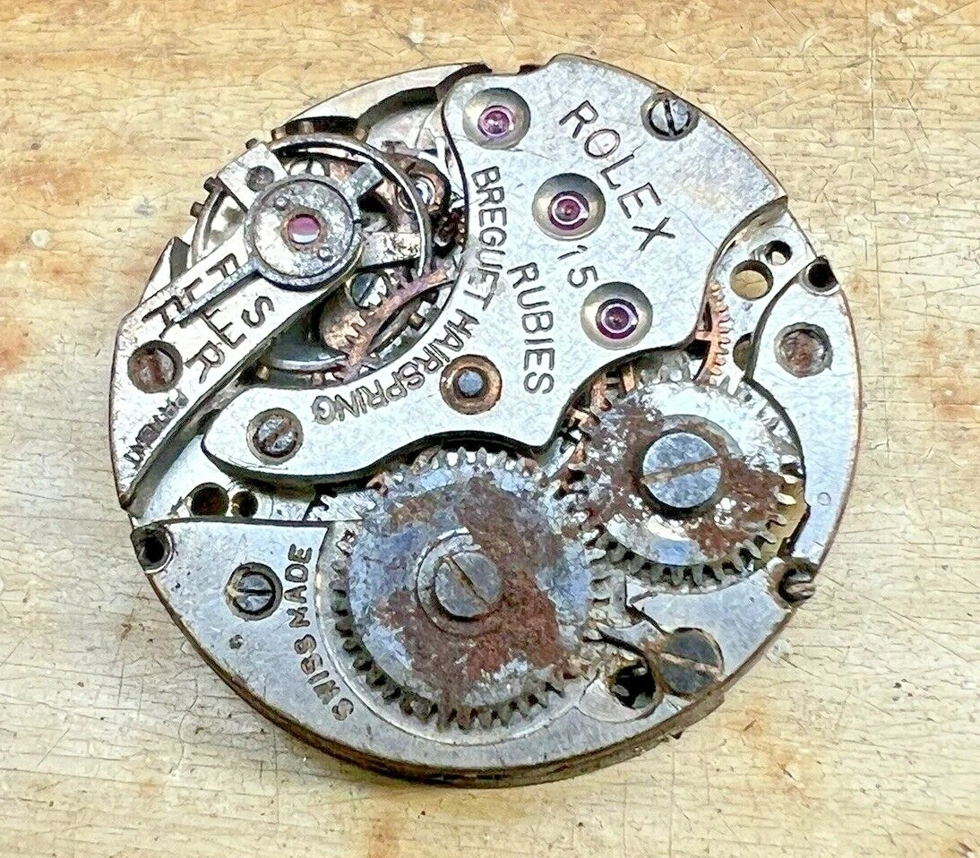 Vintage Rolex 15 rubies breguet hairspring movement 23.3mm parts repair project