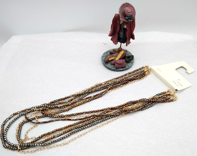 A New Day~~22'' Multi-Strand Necklace~8 Strands~Gold Tone, Brown, Gray Iridescent