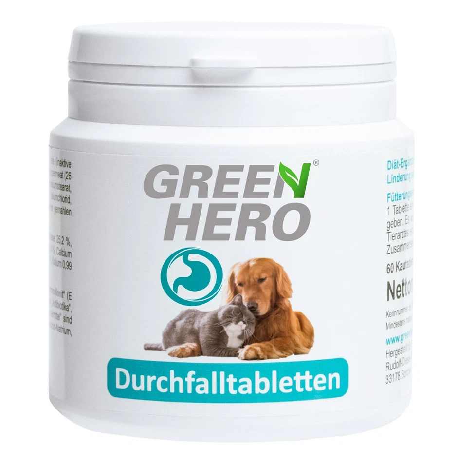 GREEN HERO Durchfalltabletten: Kautabletten, für Hund und Katze zur Linderung von Durchfall