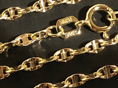14K Solid Yellow Gold 2.05mm Stamped Mariner Chain Necklace 16 ,18 ,20 ,22 ,24 