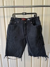 Mens Sliver Tab Loose Black Cut Off Shorts 90?s Waist 36