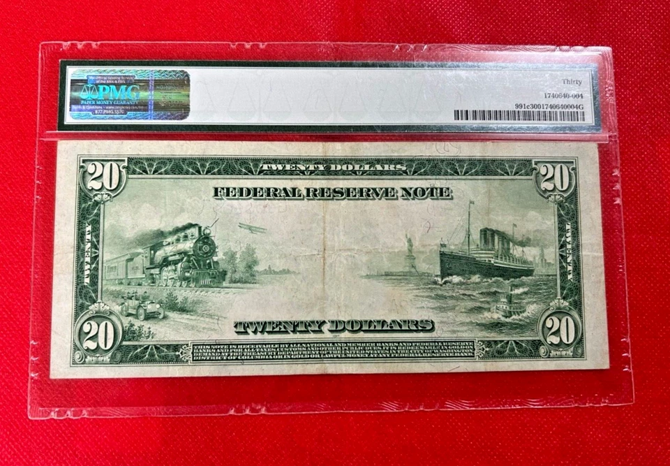 $20 1914 FEDERAL RESERVE NOTE CHICAGO WHITE MELLON PMG 30 FR#991C - Image 2 of 2