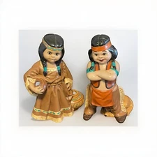 Byron Molds Handmade Painted Native American Ceramic Boy & Girl Figurines 1983