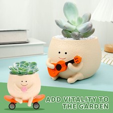 Smiling Face Planter Pot with Drainage Holes Cute Resin Smiling Face Plant xifbJ