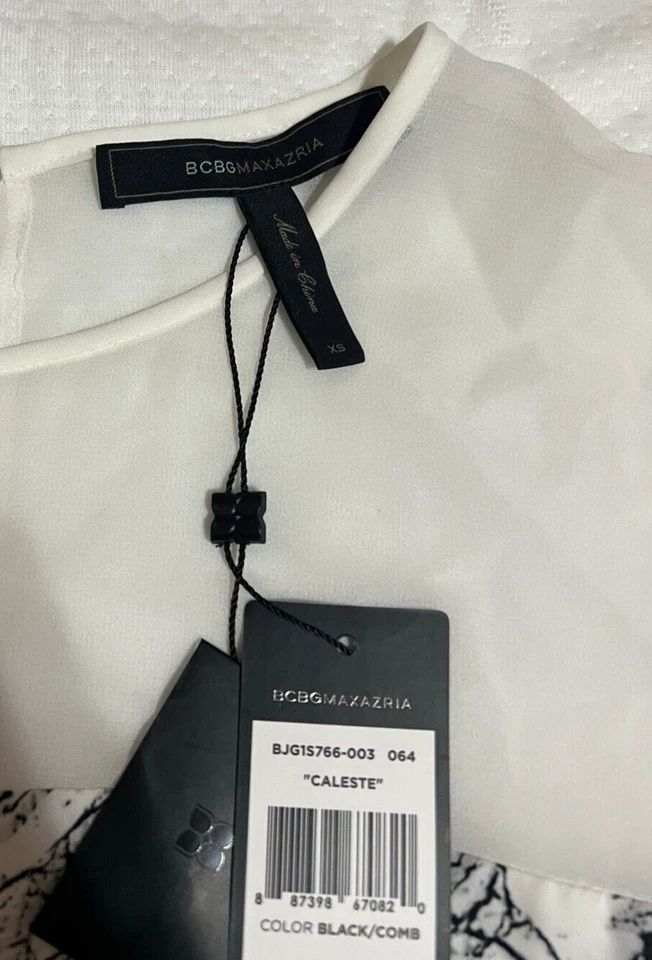 Blusa Top BCBG MAX AZRIA Talla XS NUEVA Negra Blanca Transparente Para Mujer Precio de venta sugerido por el fabricante $158 Foto 4 de 4