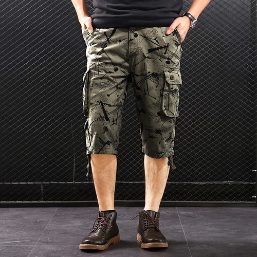 Pantalones cortos de carga para hombre impresos digitalmente debajo de la rodilla varios bolsillos viaje recto - Imagen 16 de 24