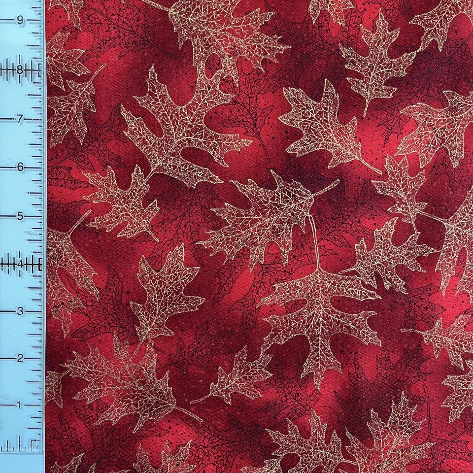 Hoffman International Indian Summer Fabric Gold Leaves on Red 1 YARD 100% Cotton - Image 2 of 4