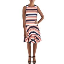 Michael Kors Knit Women's Ottoman Stripe Flounce Ruffle Hem Dress Size P NEW .
