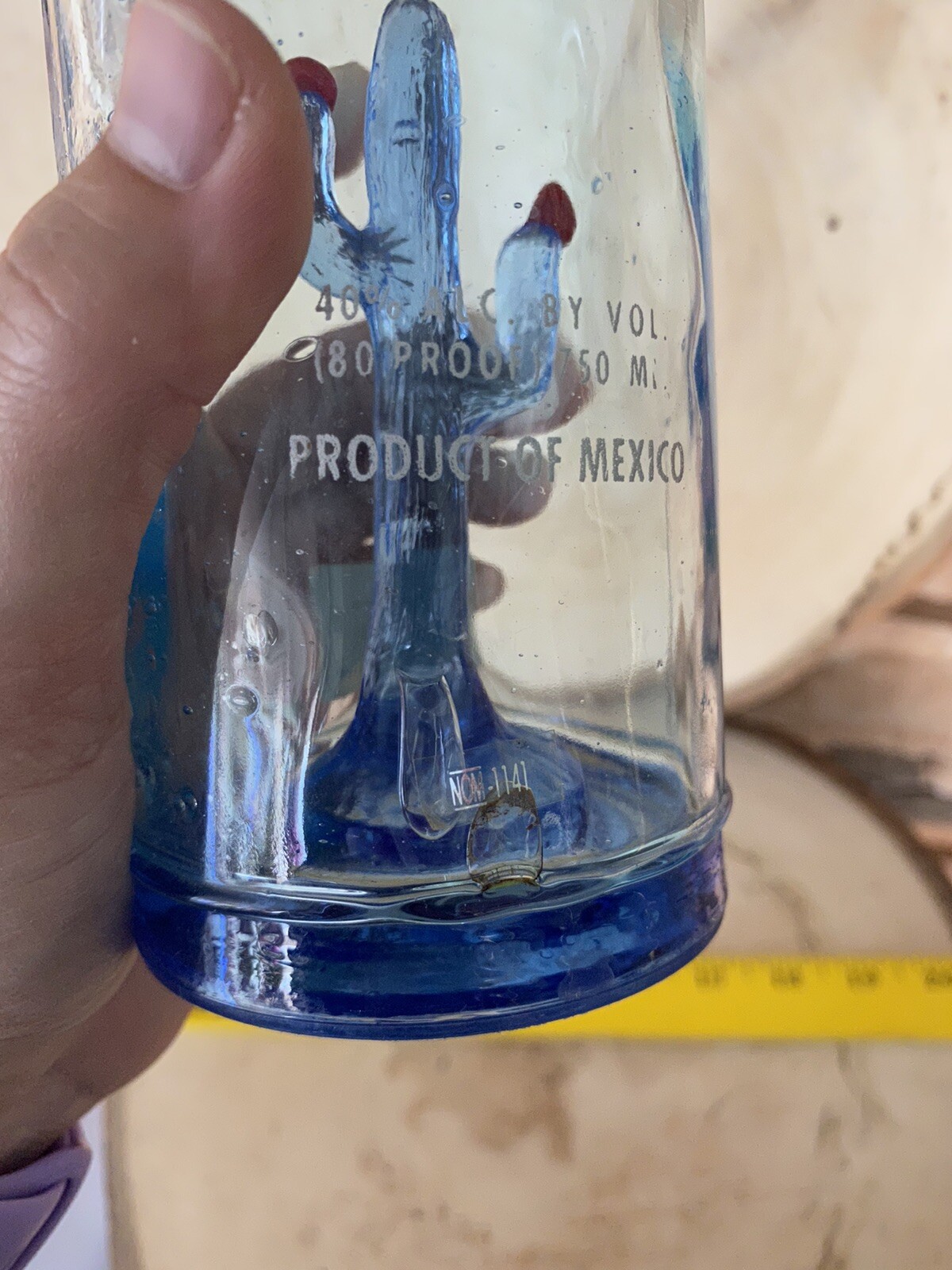 Porfidio Plata Tequila Empty Liquor Bottle Handblown Blue Glass 750mL