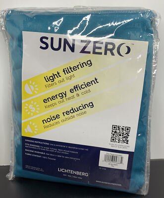 Sun Zero Lichtenberg One Panel Single Curtain 40'' x 84'' Aqua Teal Blue Curtain