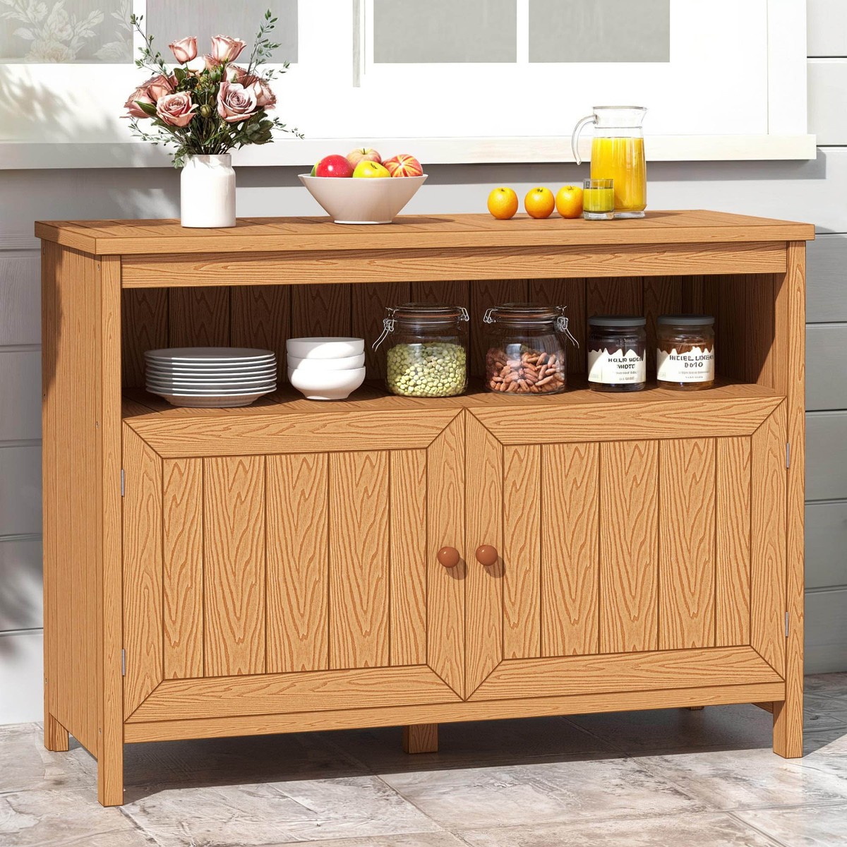 Outdoor Storage Cabinet Patio Bar Table Sideboard with Two Doors and Shelves