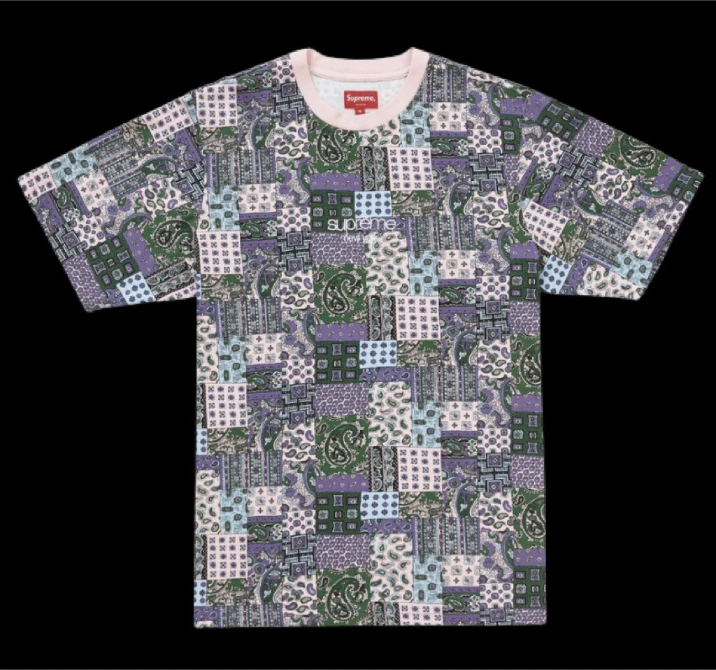 T shirt à manches courtes Supreme Patchwork Paisley S/S rose taille grande SS19 NEUF RARE