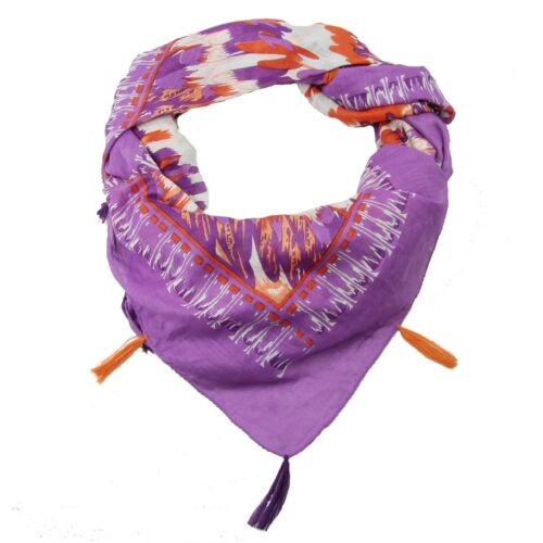 Fair Trade Scarf Handmade Cotton Hand Screen Print Purple Orange Red 40" Spiral - Picture 2 of 11