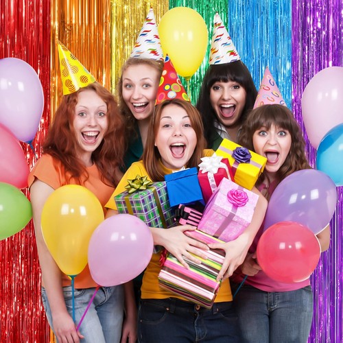 2 Pack Rainbow Fringe Curtain Party Foil Fringe Backdrop Curtains for Birthday - Picture 3 of 6