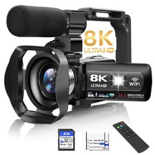 Video Camera, 8K Camcorder 48MP 15FPS UHD WiFi Vlogging Camera with IR Night ...