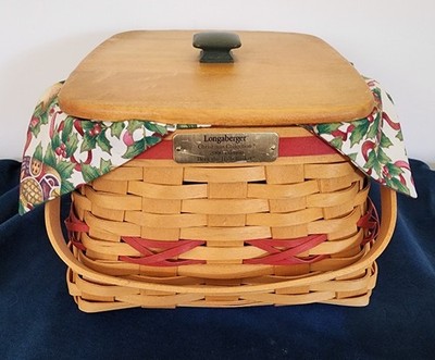 Longaberger 2000 Deck the Halls Basket with Lid, Liner, and plastic inset