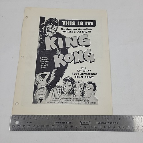 King Kong 1952 RKO Re-Release Exhibitor Promo Sheet Fay Wray Original Flyer HTF - Picture 13 of 13