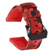 Silicone Watch Bands 24mm Soft Watch Band with Black Buckle, Camo Red