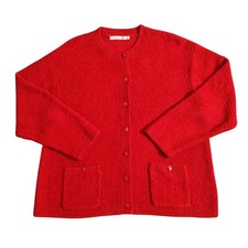 Mohn Strickjacke Damen 20 rot Taschen Knopf Frottee Strick Crew Plus Vintage