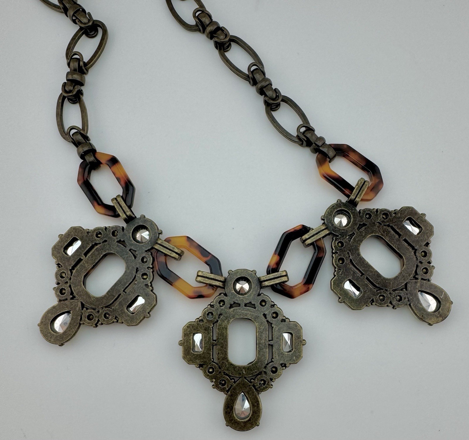 Plunder Statement Necklace Tortoiseshell Resin Rh… - image 3