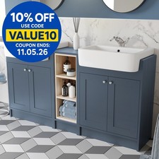 Traditional Double Vanity Basin Unit & Shelving Bathroom Furniture Blue