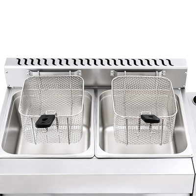 23.74*18.11*13.18'' Silver Commercial Dual Tank Kitchen Deep Fryer W/ Basket& Lid