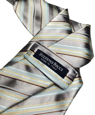 Stefano Ricci Luxury Vintage Tie Wedding Striped Grey Brown Yellow Silk Tie