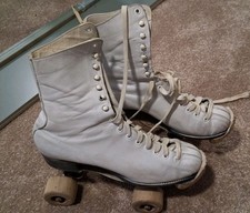 Vintage Hyde Leather Roller Skates Women Size 7 White Wood Chicago Wheels