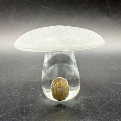 Vintage IFP Maleras 2-1/2'' Frosted Glass Mushroom Sculpture Mats Jonasson Sweden