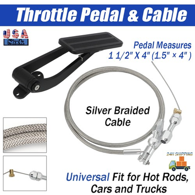 #ad Universal For Street Hot Rod Black Aluminum Gas Pedal Black Throttle Cable Kit $49.99