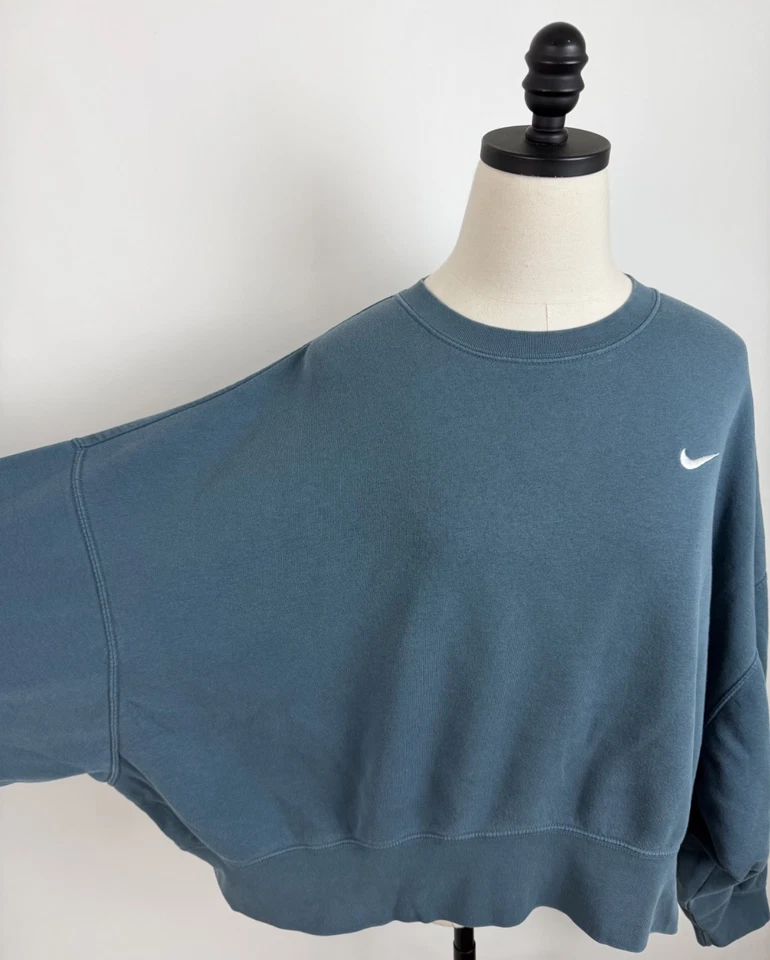 NIKE Sudadera Mujer Grande Azul Teal Recortada Cuello Redondo Gran Tamaño Calce holgado Foto 3 de 4