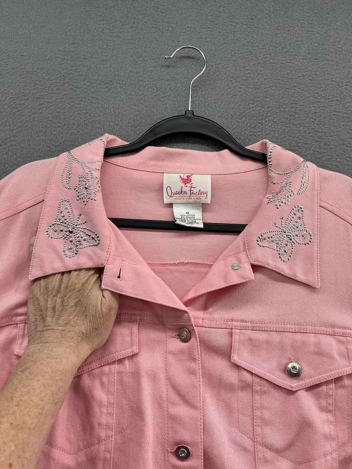 Quacker Factory Jacket Womens 1X Butterfly Embellished Jean Rhinestone Denim - Image 3 of 4