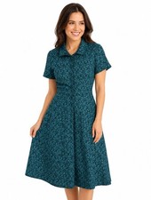 Ann Taylor Midi Shirt Dress Womens Size 2 Green Floral Eyelet Hidden Button