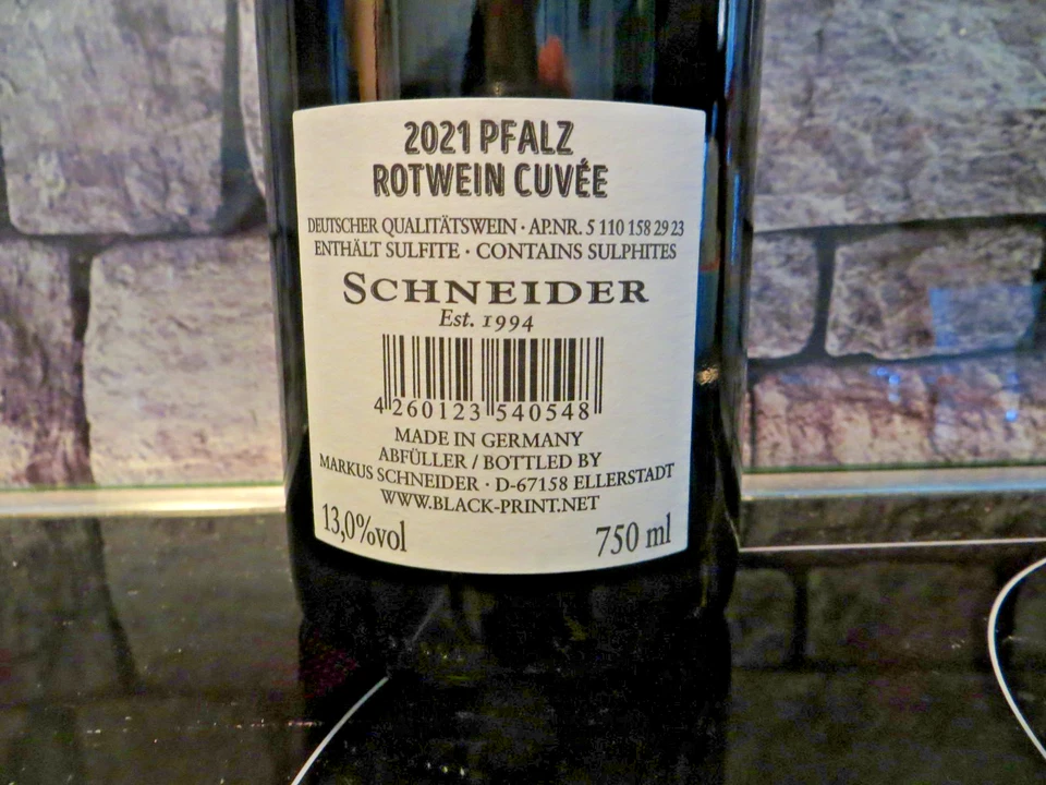 1 x URSPRUNG 0,7 Liter 2021 Rotwein Markus Schneider Ellerstadt Pfalz Trocken - Bild 2 von 2