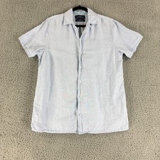 Psycho Bunny Button-Up Shirt Youth Boys 18-20 XL Blue Cotton Linen Short Sleeve