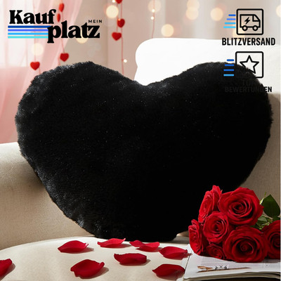Herzkissen Schwarz 38x48 cm Plüsch Kuschelkissen für Valentinstag