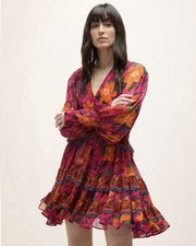 Farm Rio Tropical Tapestry Tiered Puff-Sleeve Casual Mini Dress Size S