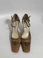 Vtg Prada Brown Leather Rose Flower Heels 35