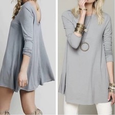 Free People FP Beach Sz XS Long Sleeve Beatnik Tunic Top Trapeze Mini Dress Gray