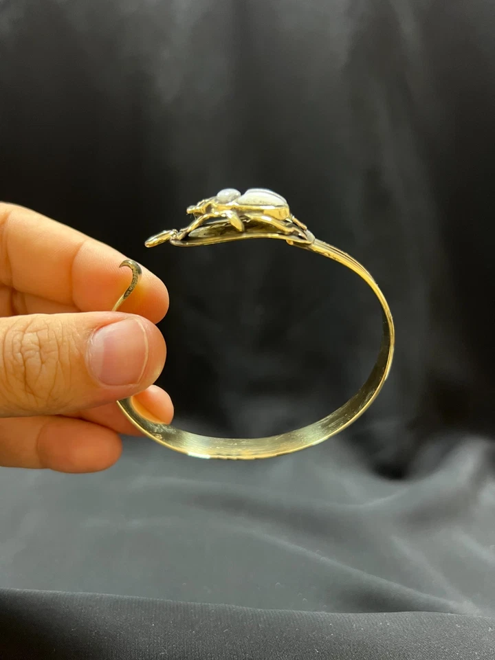 White Scarab Bracelet – Gold Egyptian Bangle with Pearl-Tone Beetle - Image 3 of 4