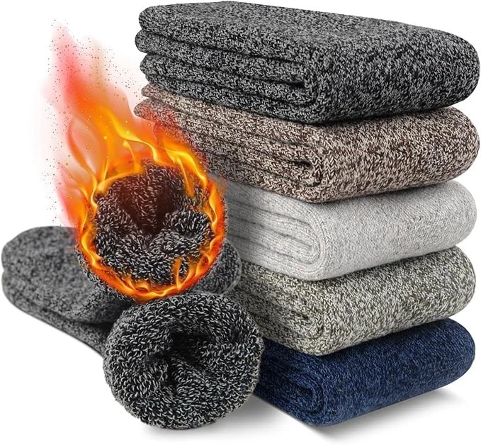 5Pairs Merino Wool Socks Men Winter Soft Thick Warm Cozy Crew Thermal Socks,7-13
