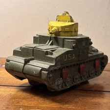 Sun Rubber Company Vintage 1940's  USA Army Tank Green & Yellow Collectible WWII