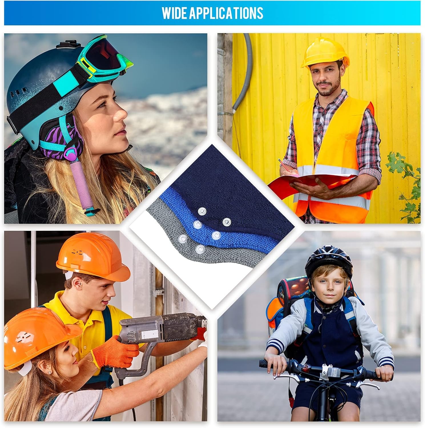 12 Pieces Hard Hat Sweatband Cotton Washable Liner Medium, Blue,Gray 